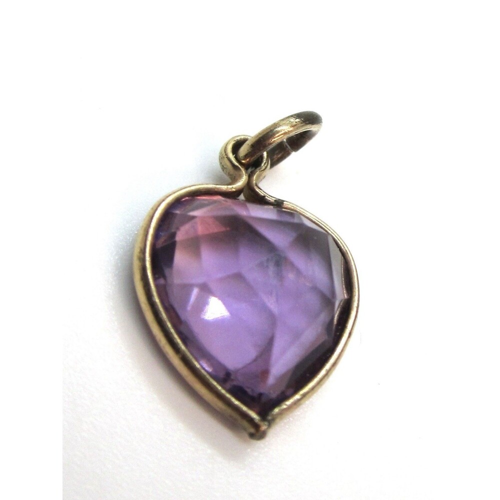 Vintage Purple Rhinestone HEART Pendant Charm Gold Tone Setting